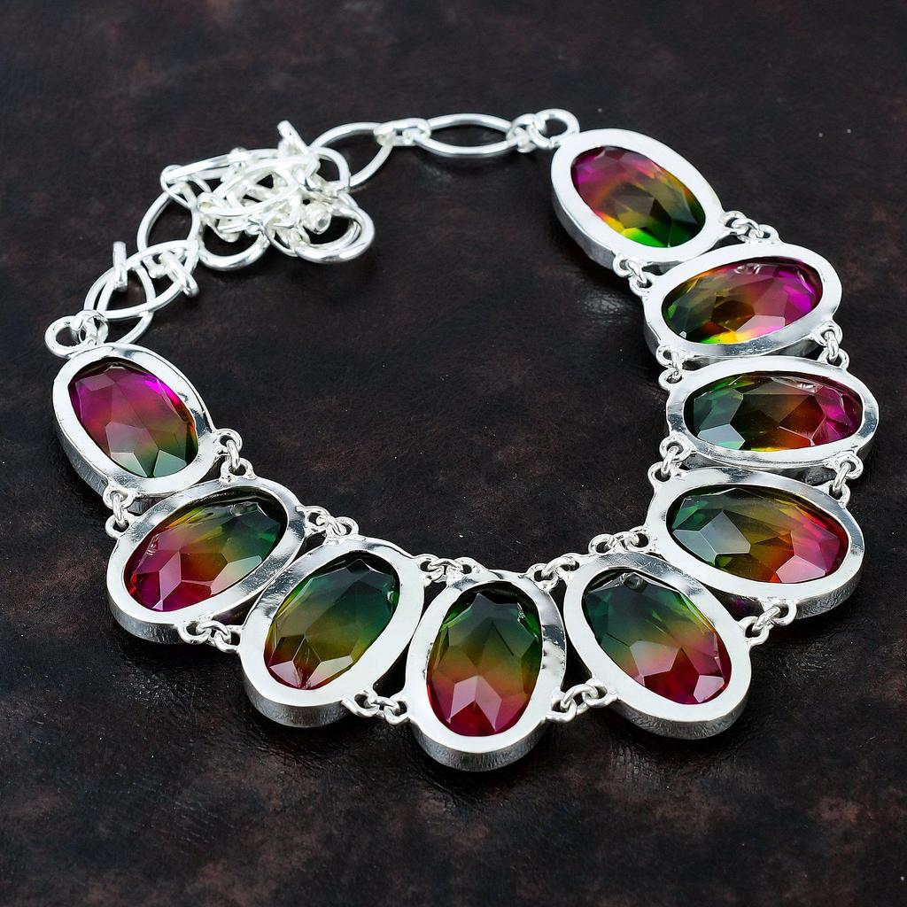 Ожерелье с граненым мультитурмалином, ожерелье из стерлингового серебра 925 пробы, регулируемое ожерелье-цепочка, антикварное ожерелье ручной работы, ювелирные изделия из драгоценных камней для подарка