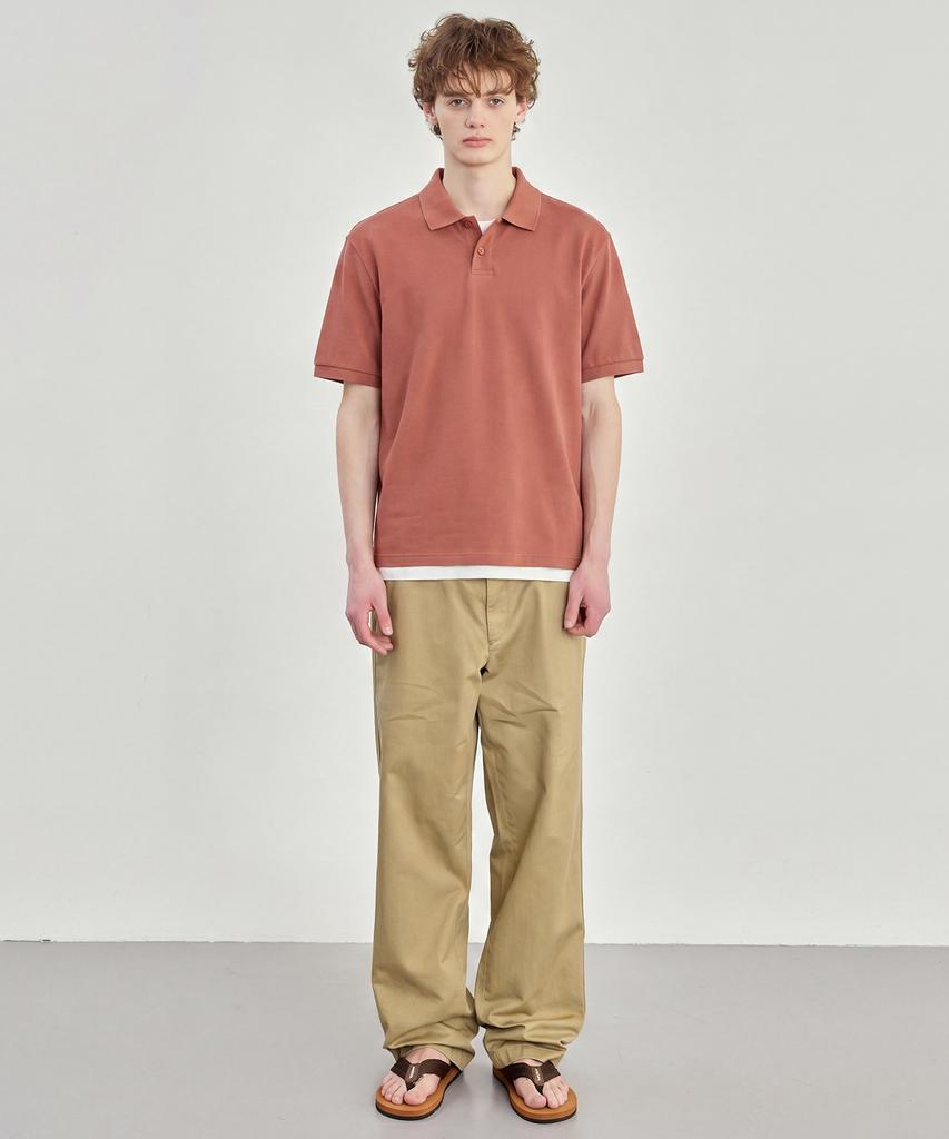 BASIC HOUSE Uni Semi-Overfit Pique Polo Shirt Deep Pink Lyts3104