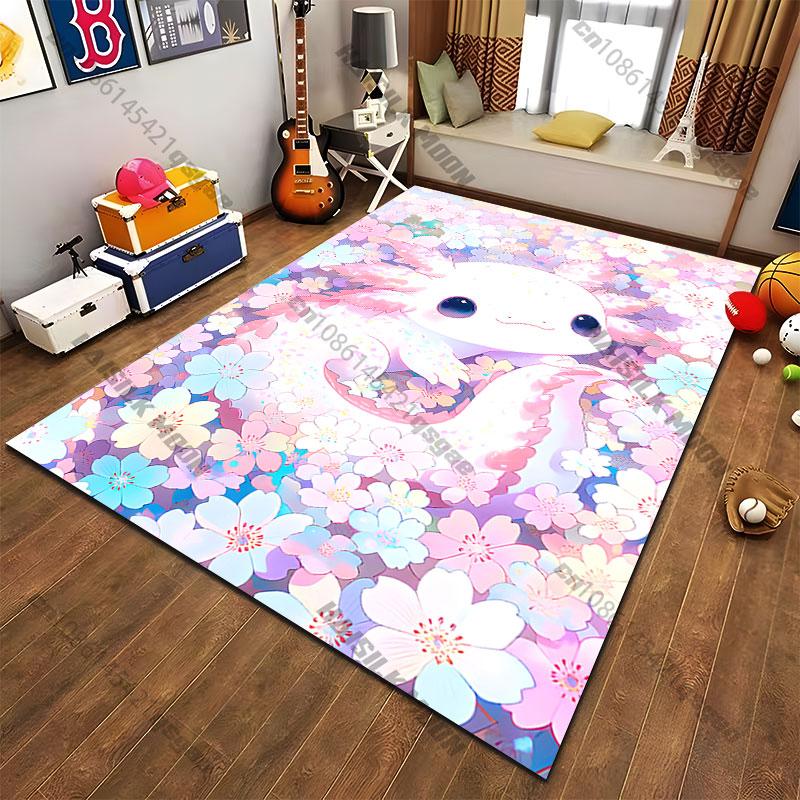 Whimsical creature amidst blossoms carpet Yoga living room room decor children's crawling mat doormat area rug games mat