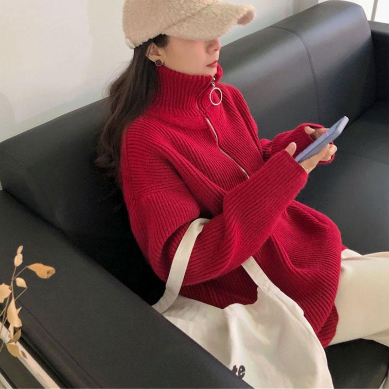Пуловер с высоким воротником и половиной молнии, свитер для женщин, осень/зима 2023, корейская версия, свободный универсальный женский пуловер с длинными рукавами