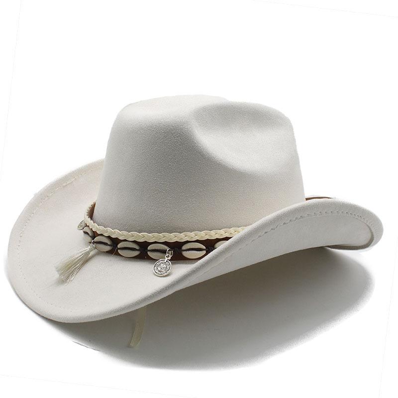 White Fringed Decorative Suede Fleece Warped Edge Western Cowboy Hat Men And Women Outdoor Curled Brim Ethnic Style Top Hat Felt Hat