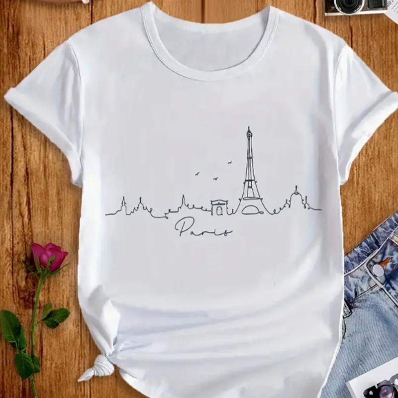 Модная женская футболка с минималистичным принтом в виде пейзажа, забавная повседневная футболка с круглым вырезом и короткими рукавами, летняя женская футболка