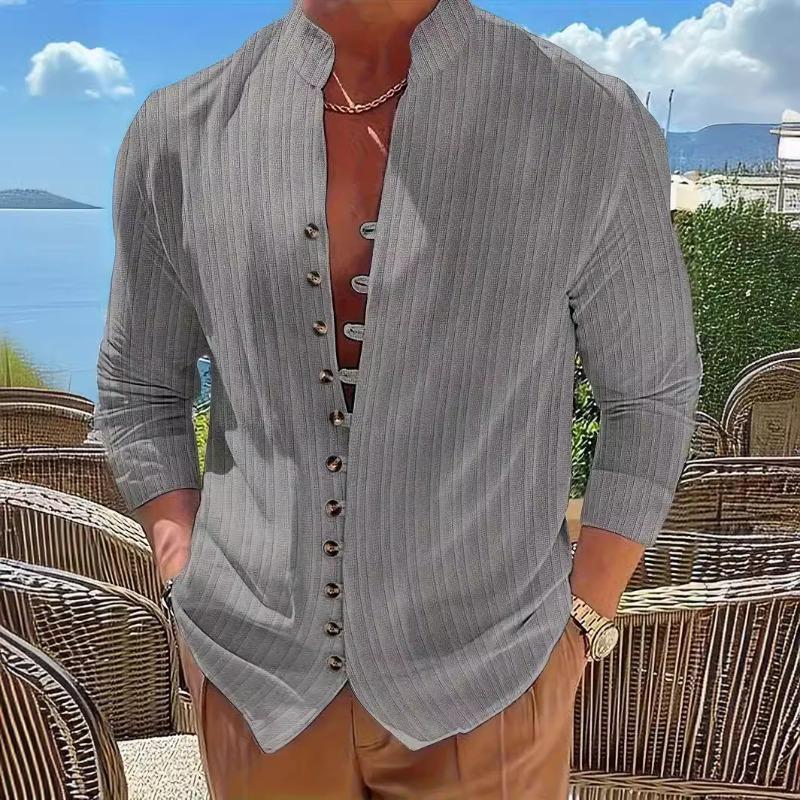 Весна Осень Мужская Ретро Повседневная Свободная Рубашка С Длинным Рукавом