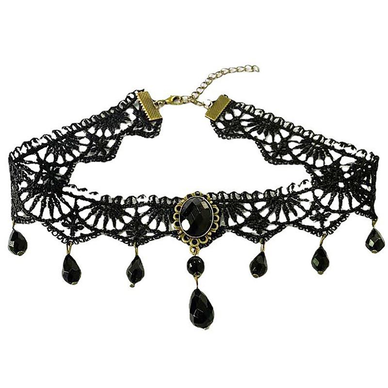 Gothic Black Lace Necklace For Women Girl Boho  Pearl Sexy Lace Choker Punk Dark Lolita Style Halloween Jewelry