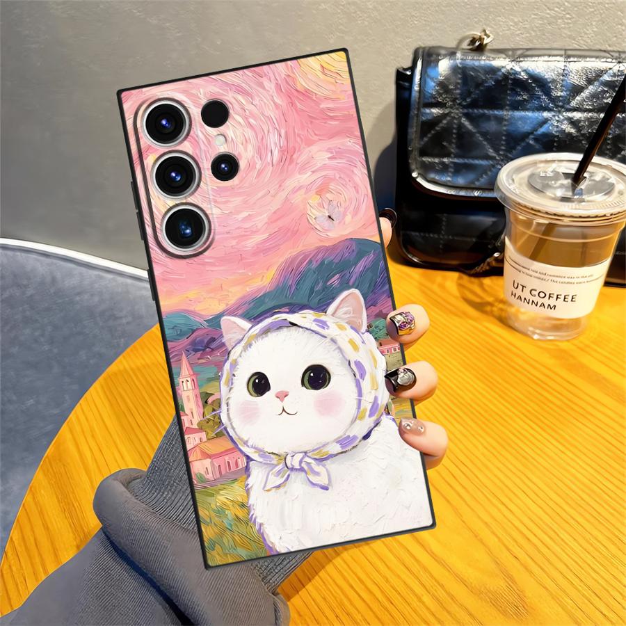 Чехол для телефона Funda для Samsung Galaxy S26 Ultra S23 S24 Note 20 8 9 10 S20 Ultra S10 S9 S21 FE S25 Plus Мультяшный милый кот