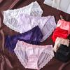 8Colors Breathable Seamless Underwear Fashion Lace Silk Cotton Women Sexy Lace Briefs Female