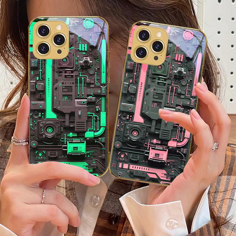 Желтая печатная плата Для IPhone 16 16Pro Max 15 P ro 14 13 Plus 12 Mini 11Pro Max XS Max XR Золотой чехол для телефона из закаленного стекла