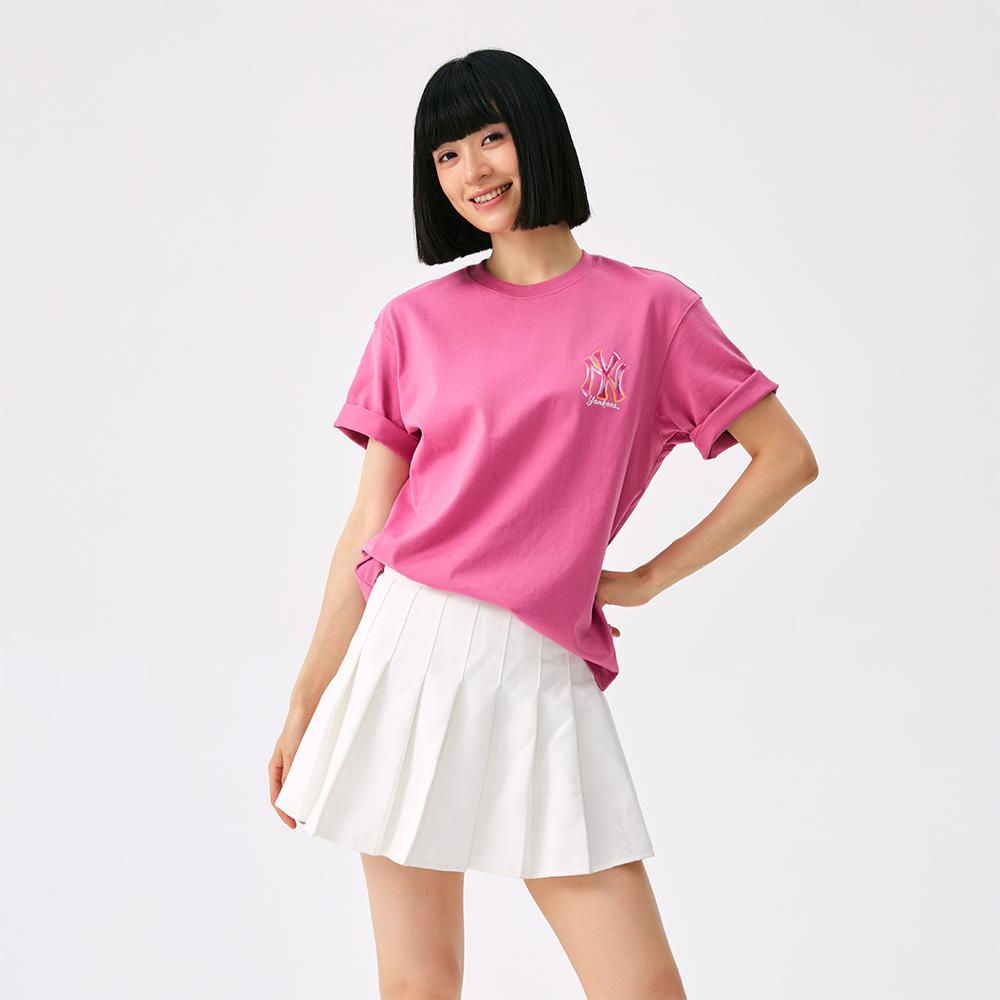 New MLB New York Yankees Basic Collection FW25 T Shirt Unisex Pink 3ATSB1654-50PKN