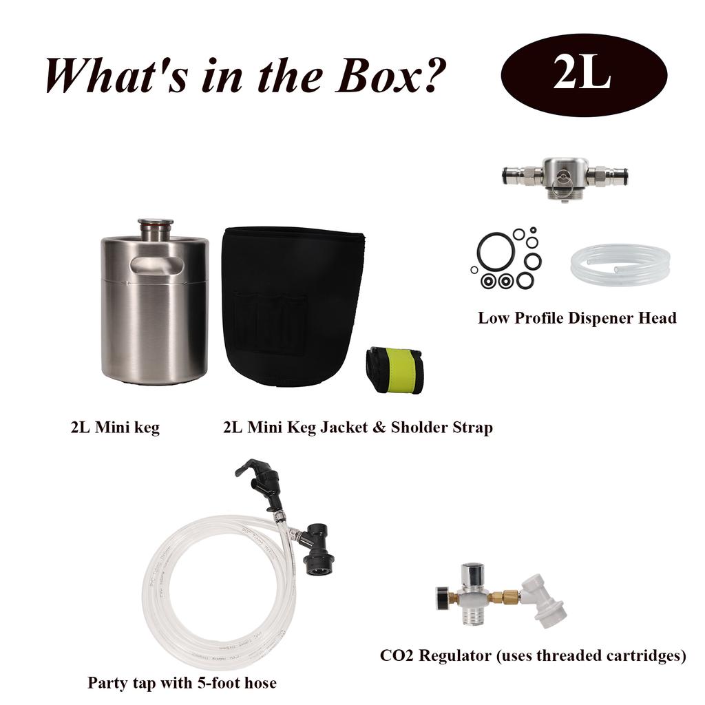 Draft CO2 Party Keg System with Neoprene Jacket & Shoulder Strap 2/4/5L Single Wall Mini keg Co2 Regulator 16gram Thread Bulb