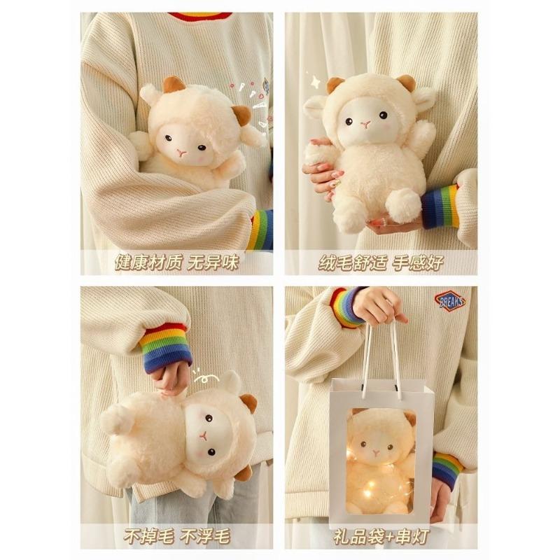25cm Kawaii White Lamb Plush Toy Cartoon Cute Alpaca Plush Toy Sleeping Pillow for Girlfriend's Birthday Gift
