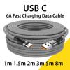 1м 2м 3м 5м 8м USB Type C 6A Super Charging Удлинительный кабель USB на Type C Быстрая зарядка Нейлоновые кабели данных Для Xiaomi Huawei
