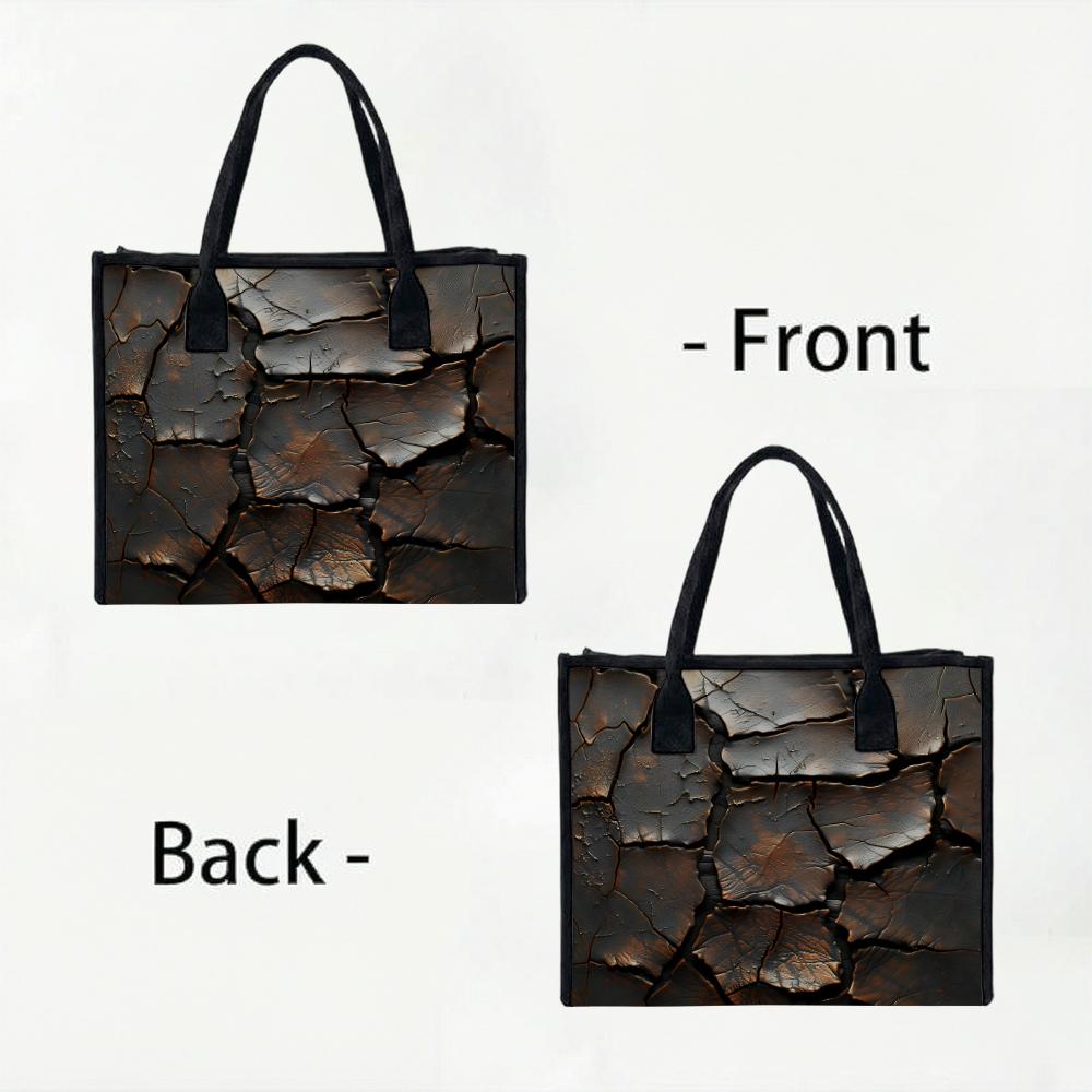 Vintage Cracked Texture Tote Bag Fashion Large Capacity Casual Daily Shoulder Handbag for Women