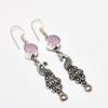 Pink Chalcedony Gemstone Handmade 925 Silver Plated Jewelry Earring 2.38"