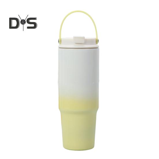 Стакан из нержавеющей стали на 30 унций с ручкой, соломенной крышкой, изолированная дорожная кружка, герметичная чашка для воды для домашнего офиса, тренажерного зала, дорожная бутылка для смузи для взрослых