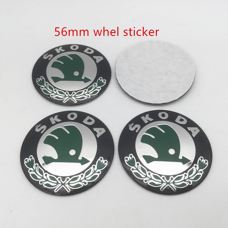 GAM1 4pcs 56mm 60mm 65mm 68mm black/green For Skoda Car emblem Wheel hub Center Cap Badge covers sticker Decals Styling accessories