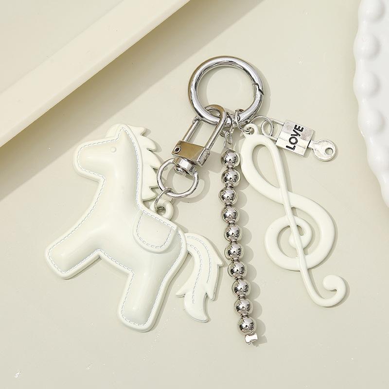 Cute Colorful Pony Musical Note Bead Pendant Keychain Creative Horses Baked Paint Alloy Backpack Decoration Pendant Accessories