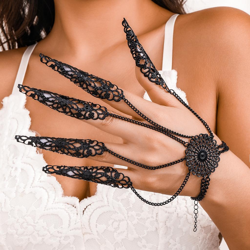 Готический Металлический Пальцевый Браслет-Цепочка Женский, Персонализированная Цепочка на Тыльную Сторону Ногтя с Конусами и Бахромой