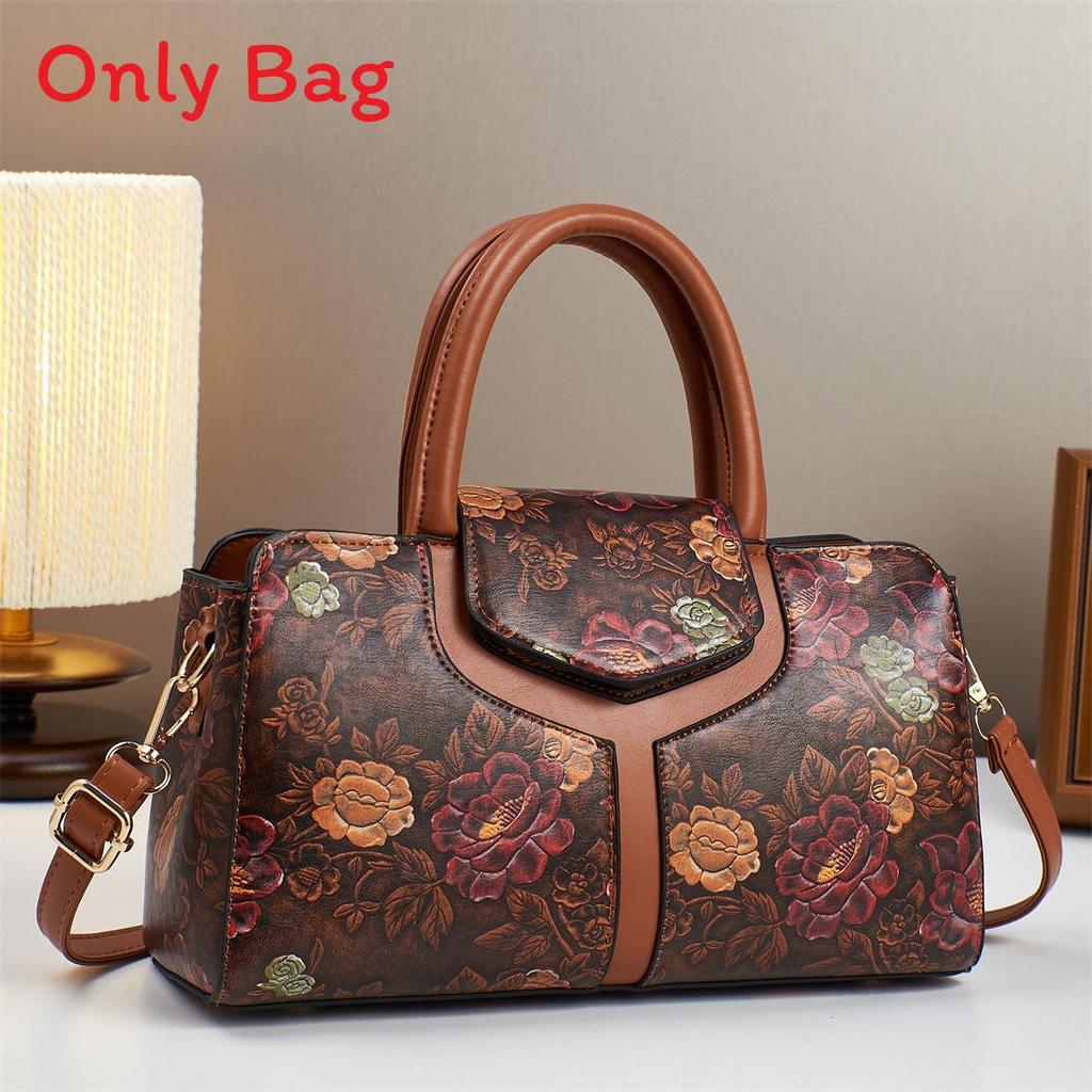 Boston Tote Bag With Splicing Prints And Pu Material For Daily Casual Use