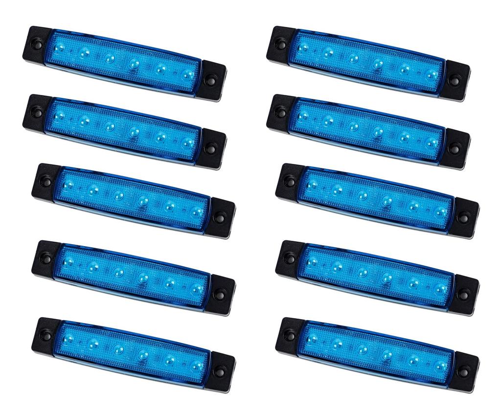 24V Car Blue LED Side Marker Lamp, 6 Rows General Purpose, Set of 10,