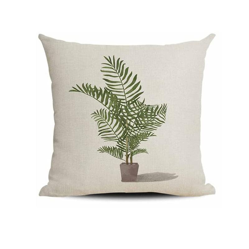 Simple Modern Green Leaves Tropical Plant Series Linen Pillowcase Nordic Small Fresh Style Cushion Cover