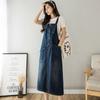 Women Loose Casual Denim Shoulder Strap Mid Length Slimming Dress