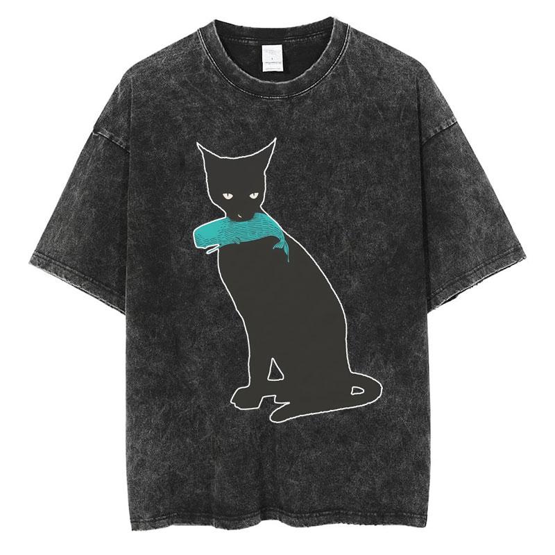 Wash I Survived Todays Tummy Ache Funny Cat Meme T Shirt Men Women Personality Fashion Tshirt Cotton Casual Oversized T Shirts