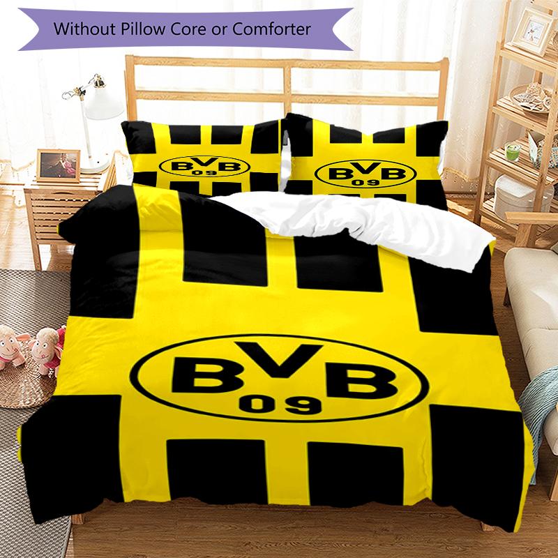 3pcs Borussia Dortmund Bedding Set Duvet Cover Closure Includes 1 Duvet Cover & 2 Pillowcases, Soft and Comfortable for All Seasons.