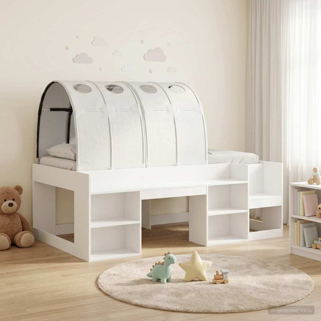 Bed Frame with Tunnel and Shelf 3 pcs White Wood Based Material