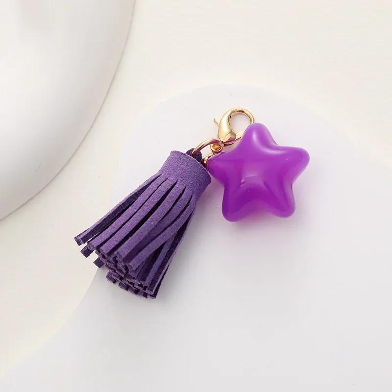 New Fashion Candy Color Five-pointed Star Keychain Pendant Korean Velvet Tassel Mobile Phone Case Pendant Pendant Small Gift