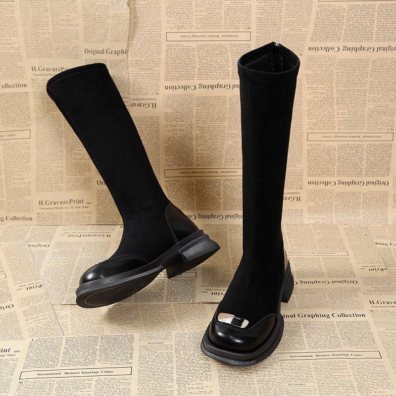 Замшевые женские высокие сапоги на платформе, обувь на среднем каблуке, брендовые теплые плюшевые туфли, женская зимняя тенденция 2024 года, готические высокие сапоги до колена, массивные ботинки Mujer