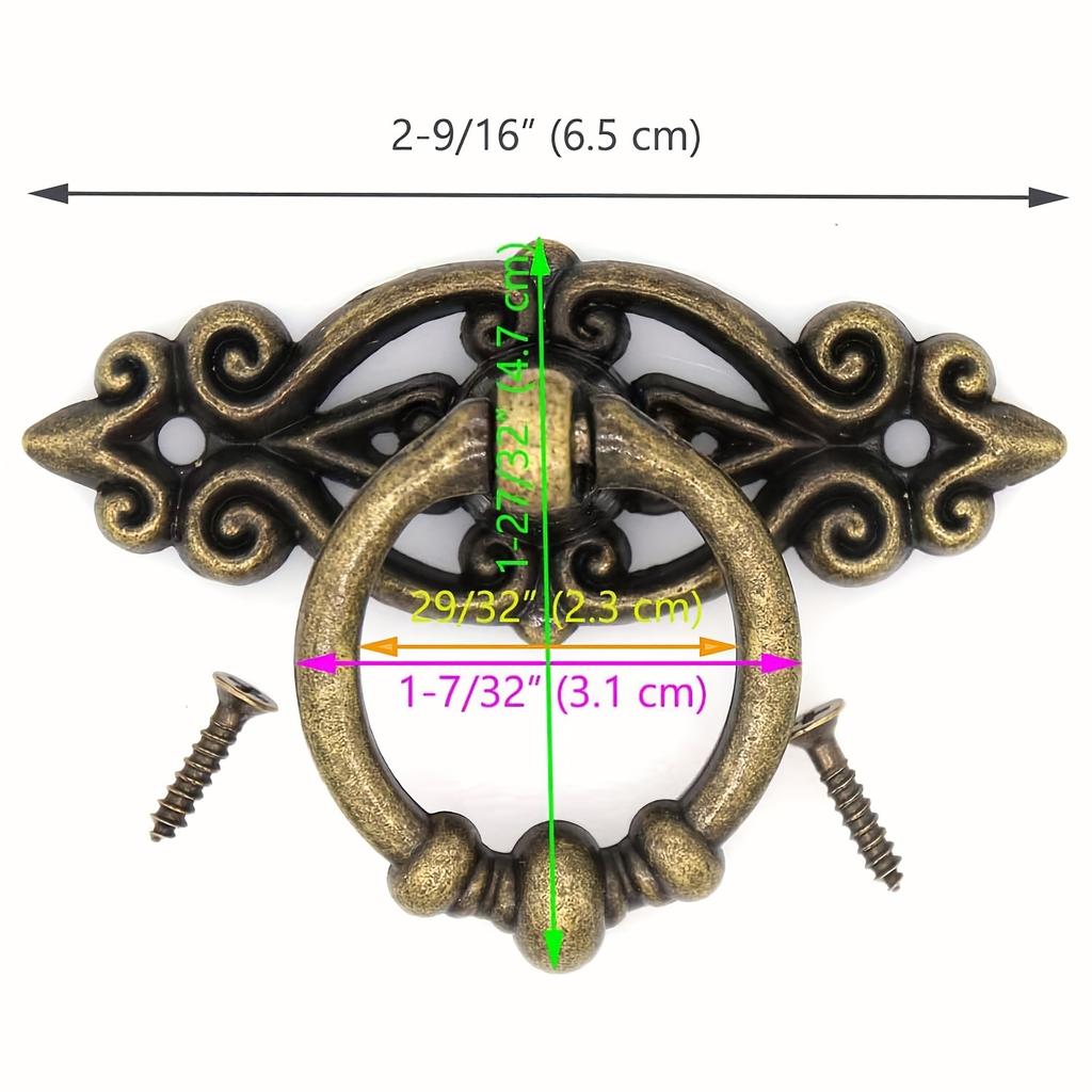 10 шт. Винтажные состаренные антикварные латунные ручки-кольца для шкафа, ящика, комода