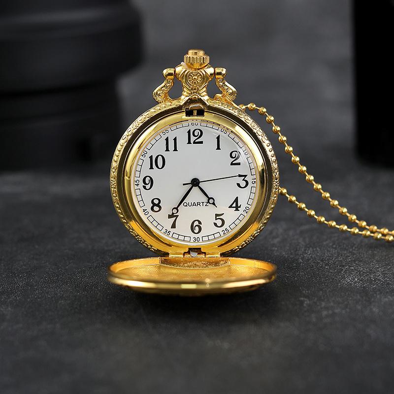2pcs/set,1PC Classic Men's Watches Vintage Mens Quartz Pocket Watch Men Necklace Watch & 1PC Mens Vintage Classic Golden Cross Necklace Pendant
