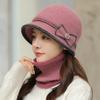 Autumn Winter Women's Rabbit Fur Hats Neck Scarf Sets Solid Color Basin Hat Knitted Woolen Caps Warm Casual Fisherman Hats with Scarf Trendy