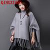 6 Colors Tassel Poncho Overcoat Autumn Knitted Long Bat Sleeves Korean Version Loose Sweater Women High Neck Pullovers Knitwear