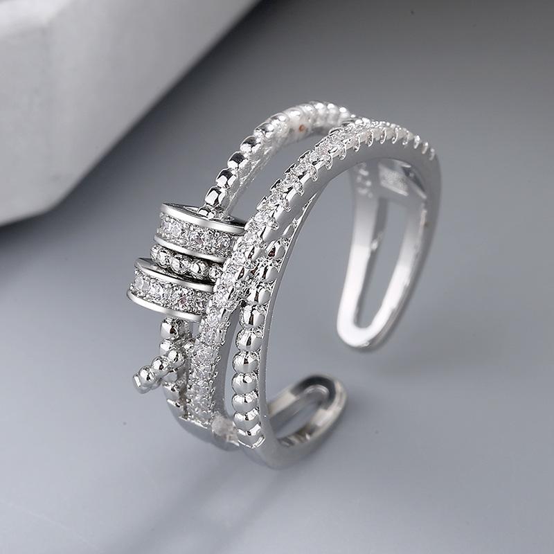 Women's Trendy Double-Layer Zircon Open Finger Ring - Anxiety Relief