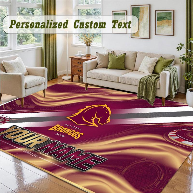 Crystal Velvet Square Rug Custom NameBrisbane Broncos Pattern Non Slip Home Floor Decor Rug