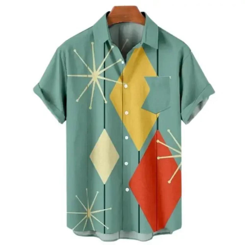 Рубашка мужская гавайская повседневная с коротким рукавом, рисунок в стиле мультфильма, ретро-модная одежда, ретро-стиль, летний отдых, мужская рубашка для светских мероприятий