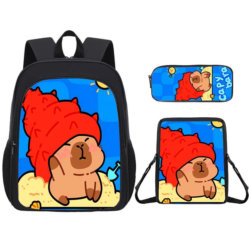 Capybara Educational Backpack Set With Large Capacity And Breathable Back Support