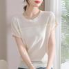 Summer Women's Knitted Shirt Top Short Sleeve Thin Ice Silk T-shirt Versatile and Loose