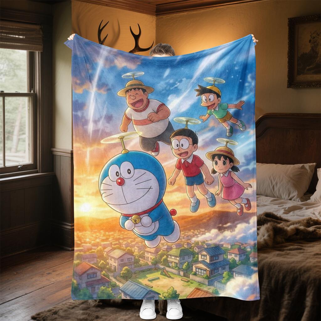 Doraemon Plush Blanket Soft Comfortable All Seasons Perfect Gift Couch Office Nap Outdoor Travel Blanket