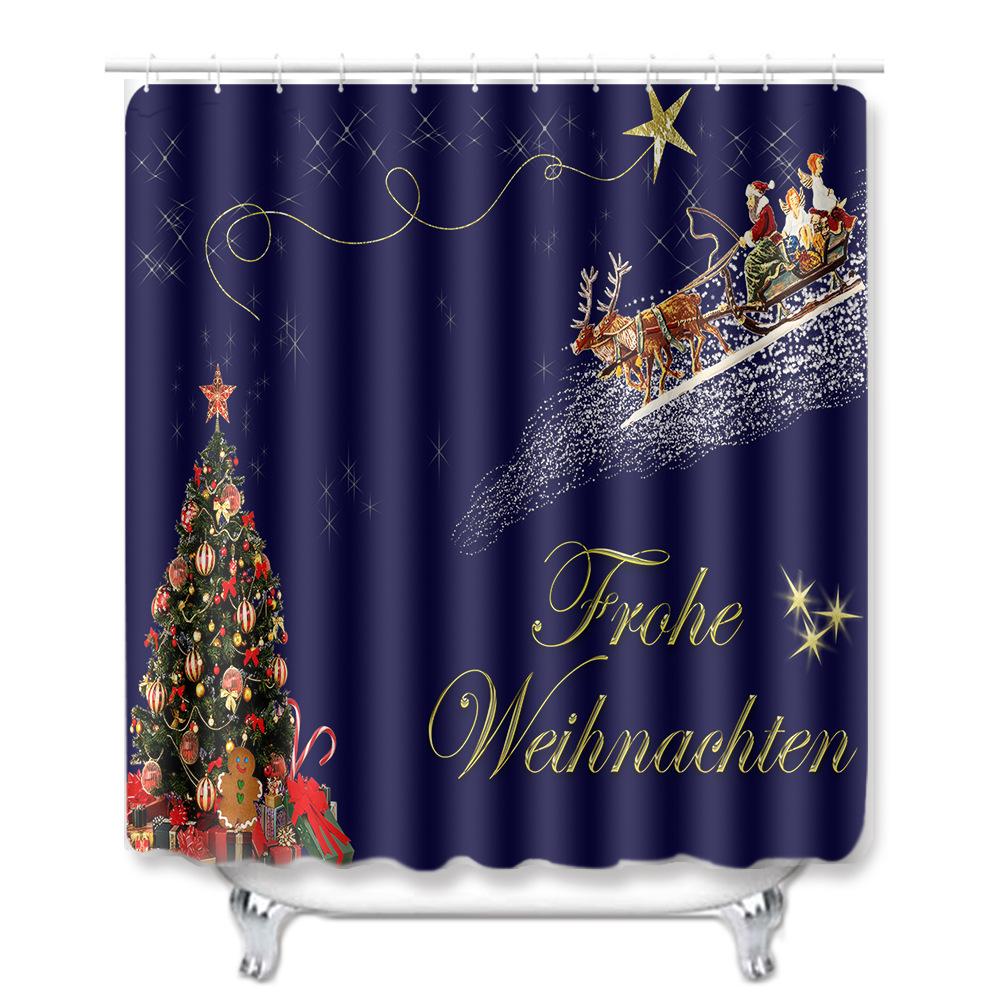 Christmas Shower Curtain Floor Mat Combination Four-Piece Set Bathroom Toilet Carpet Shower Room Mat Foot Mat