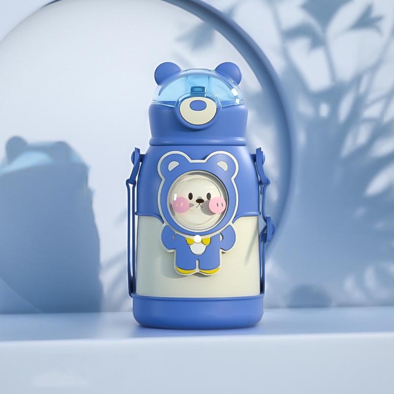 Kawaii термос, милая бутылка для воды для детей, школьная кофейная кружка для девочек с соломой, термосы из нержавеющей стали 316 с изоляцией