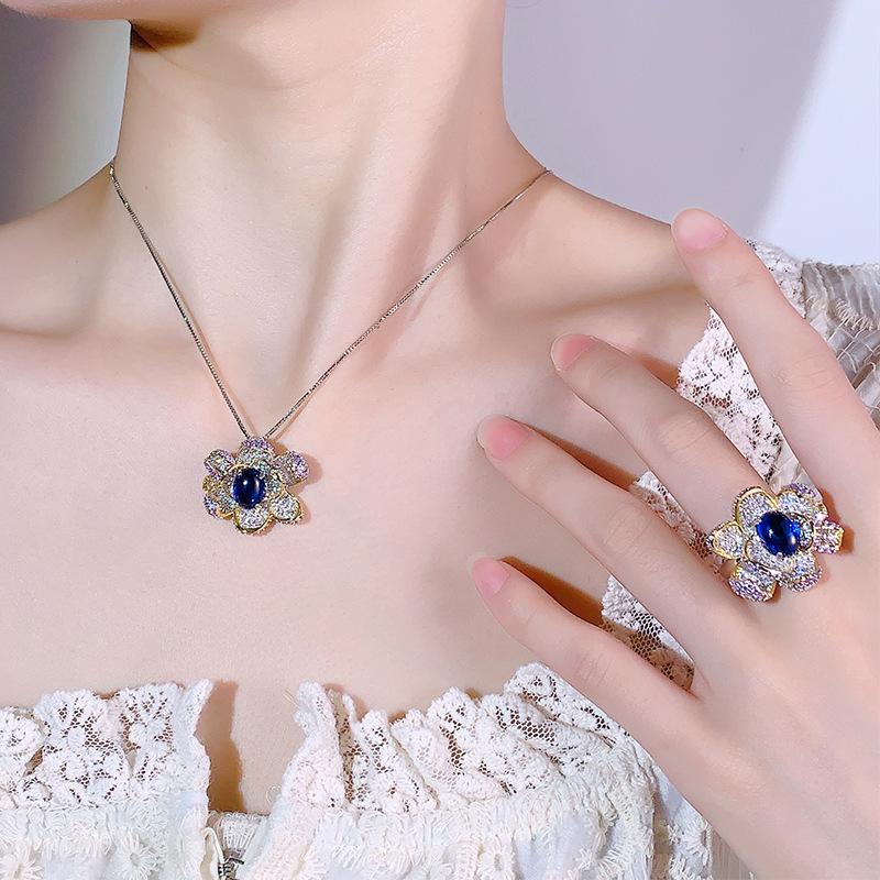 Осень и зима новое кольцо ожерелье сапфир высокое чувство атмосфера универсальная роза мода пригородный женский