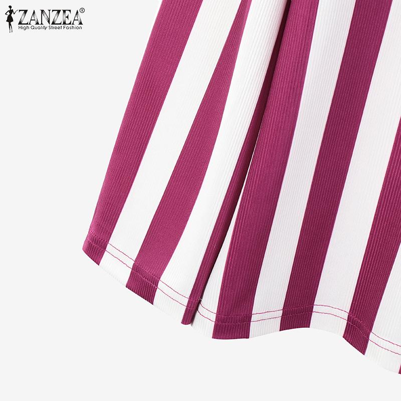 ZANZEA Женский осенний комплект из полосатой футболки с круглым вырезом и длинными рукавами и брюками