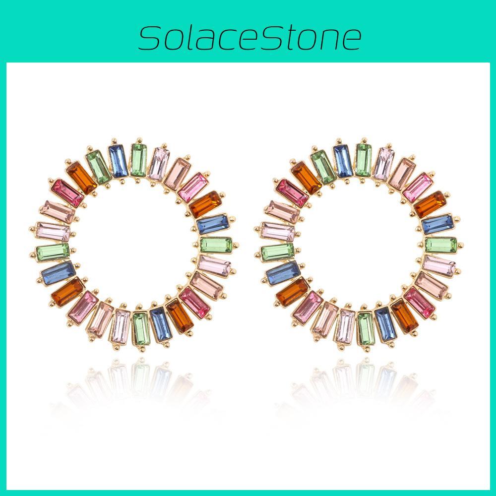 Высококачественные серьги-пусеты из сплава с гальваническим покрытием, геометрические, с кристаллами, круглые, для женщин