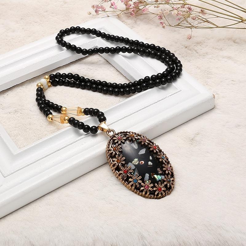 Ожерелье из бисера, длинная винтажная веревка в стиле бохо, ломтик цепи, каменные подвески, богемные этнические женщины