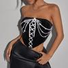 Women's Niche Spice Girls Vintage Velvet Patchwork Pearl Chain One Shoulder Sheath Fishbone Corset