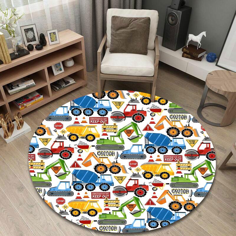 Trendy Round Christmas Multicolor Area Rug, Non-Slip Floor Mat for Bedroom
