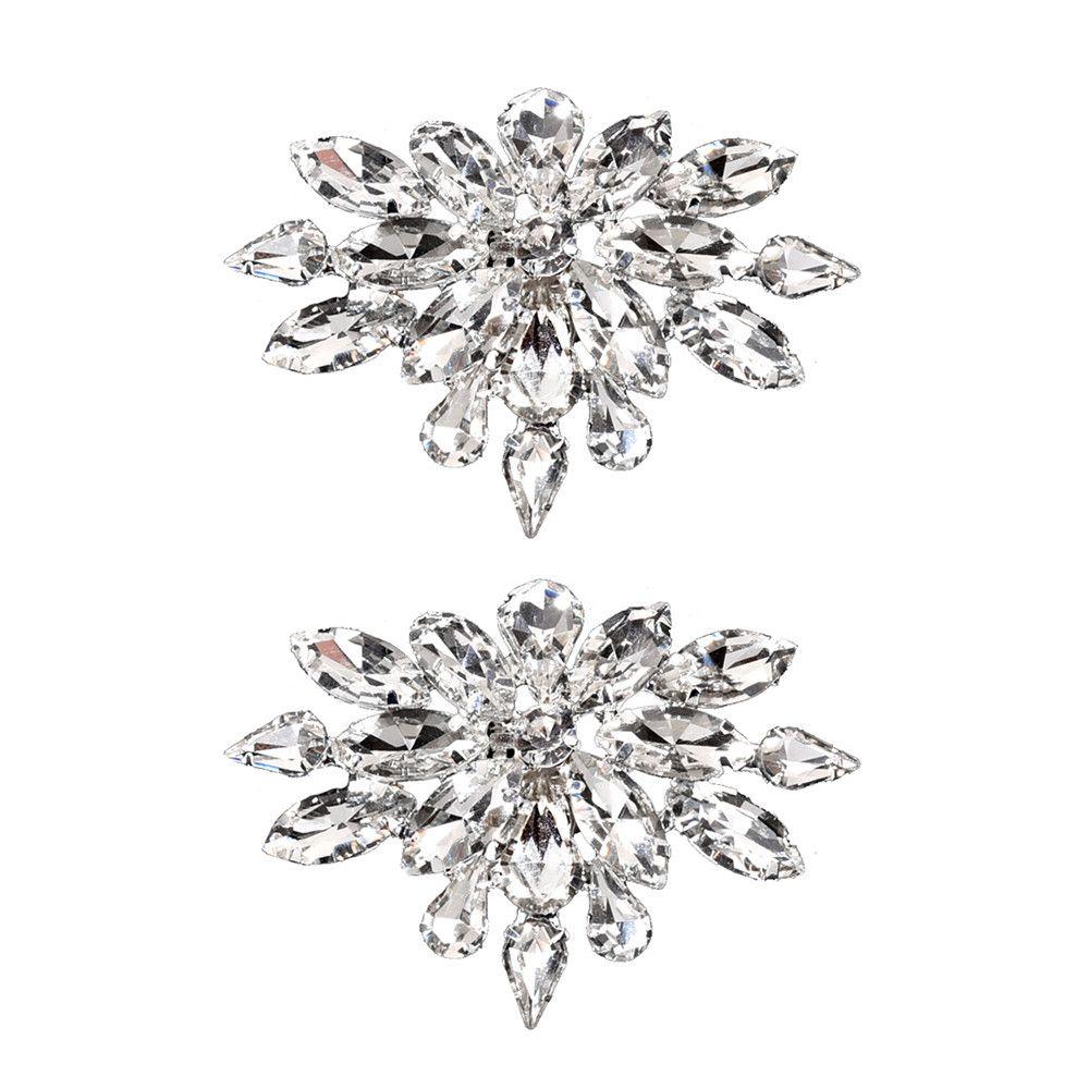 2pcs High Heel Women Bride Decoration Rhinestone Shoe Clip Wedding Shoes Shiny Decorative Clips Silk Flower Charm Buckle