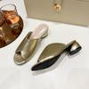 Summer Slipper for Women Gold Elegant Low Heels Slipper Silver Soft Leather High-Heeled Sandals Casual Shoes Size 35--43